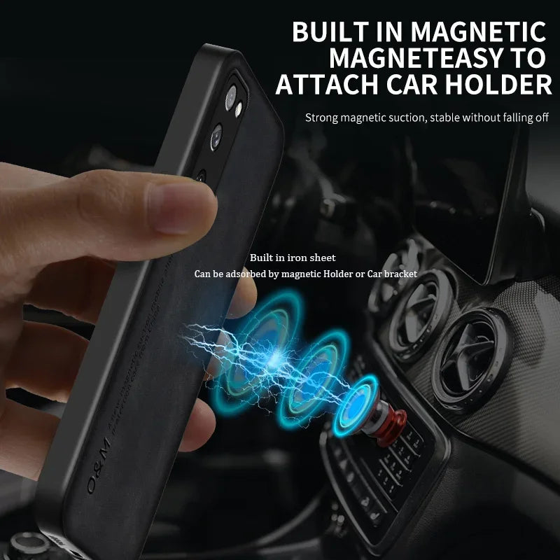 Magnetic Leather Phone Case For Samsung Galaxy S10 S20 S21 FE S22 S23 Plus Note 9 10 20 Ultra Build-in Magnet iron Soft Cover
