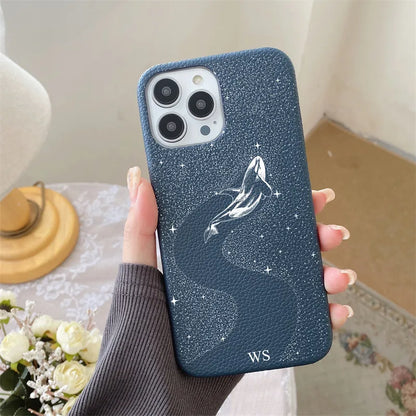 Personalised Letters Pebble Grain Leather Stars Whale Casesfor iphone 17 12 14 13 15 16 Pro Max 17 air 14Plus Luxury Hard Covers