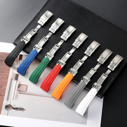 Curved Rubber Watch Bracelet 20mm 21mm 22mm for Rolex Green Water Ghost for Oysterflex Waterproof Silicone Folding Buckle Straps
