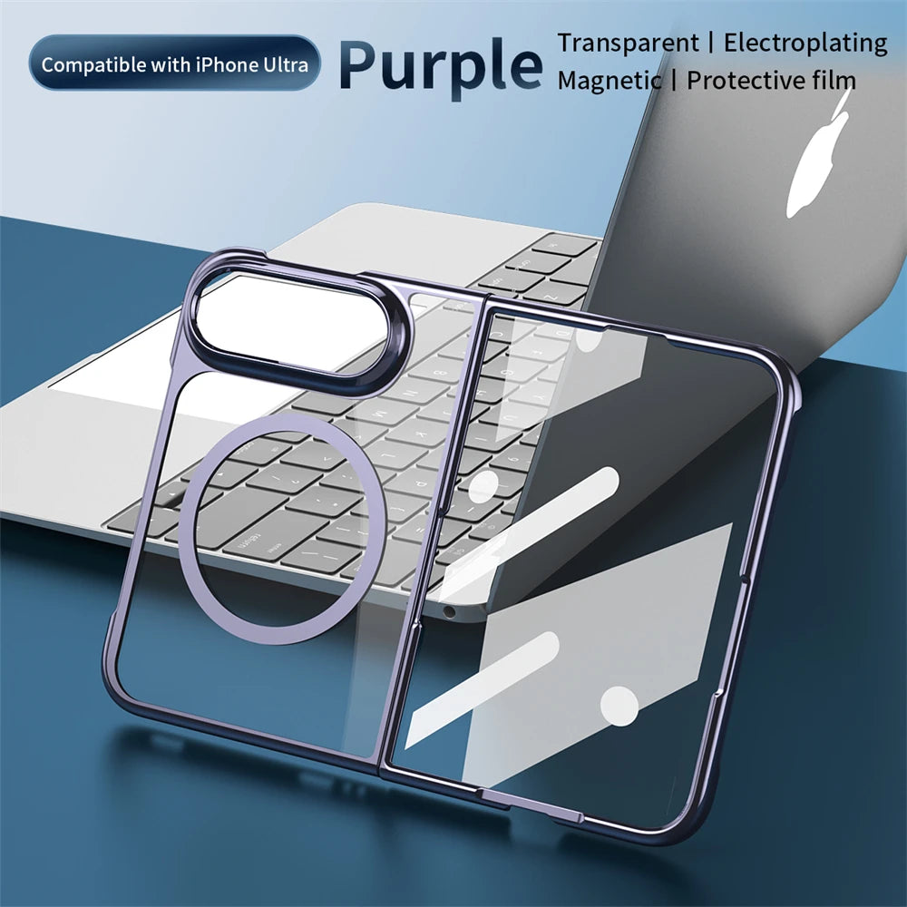Luxury Gold Transparent Plating Magnetic Phone Case for iPhone Duo for Magsafe Wireless Charging Shockproof Clear Cover Funda