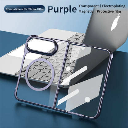 Luxury Gold Transparent Plating Magnetic Phone Case for iPhone Duo for Magsafe Wireless Charging Shockproof Clear Cover Funda