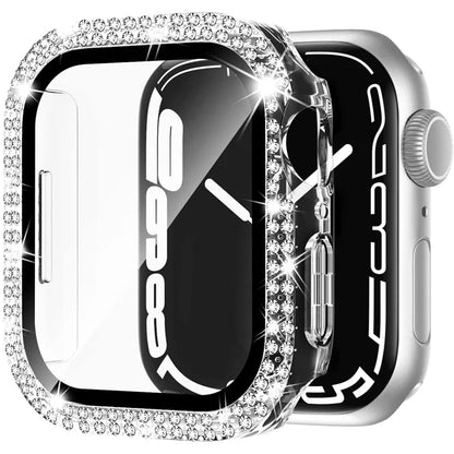 Glass+Cover For Apple Watch Case 45mm 44mm 41mm 40mm 46mm 42mm Bling Diamond bumper+Screen Protector series 12 11 10 9 8 7 6 SE