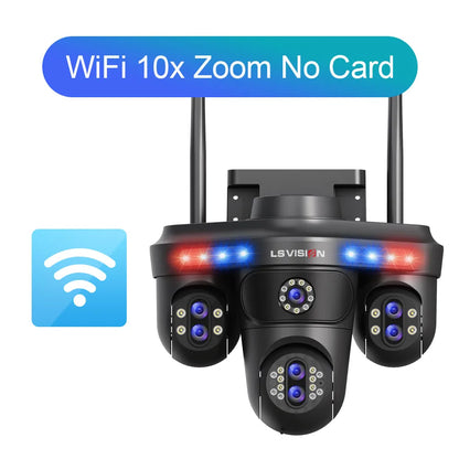 LS VISION 35MP 10X Zoom Four Screens WiFi IP Camera Wireless Outdoor Seven Lens Three PTZ Camera Auto Tracking Security Camera
