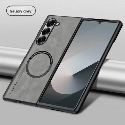 Luxury Ultrathin Sheepskin Leather Slim Phone Case for Samsung Galaxy Z Fold 8 Ultra 7 6 5 4 3 Magnetic Charge Shockproof Cover