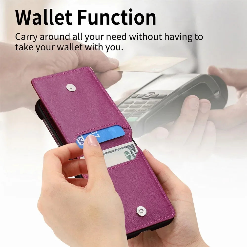PU Leather for Samsung Z Flip 8 7 6 5 4 3 Flip6 Flip5 Flip4 Flip3 Flip7 Litchi Pattern Cover Ring Card Holder Wallet Phone Case