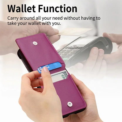 PU Leather for Samsung Z Flip 8 7 6 5 4 3 Flip6 Flip5 Flip4 Flip3 Flip7 Litchi Pattern Cover Ring Card Holder Wallet Phone Case