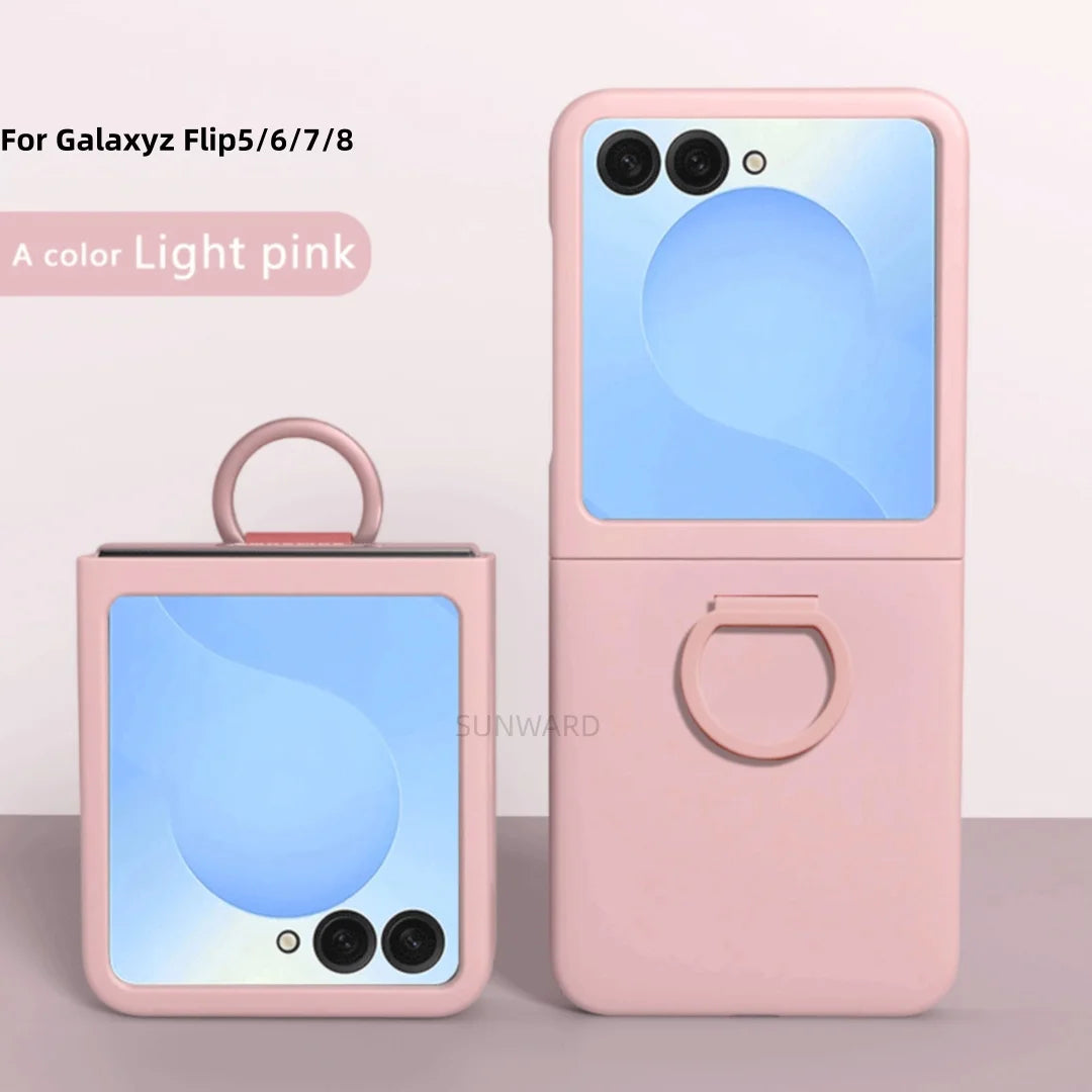 Luxury Large Window Gradient Color Silicone Ring Protect Phone Case For Samsung Galaxy Z Flip 8 7 6 5 Z Flip7 FE Skin Feel Cover