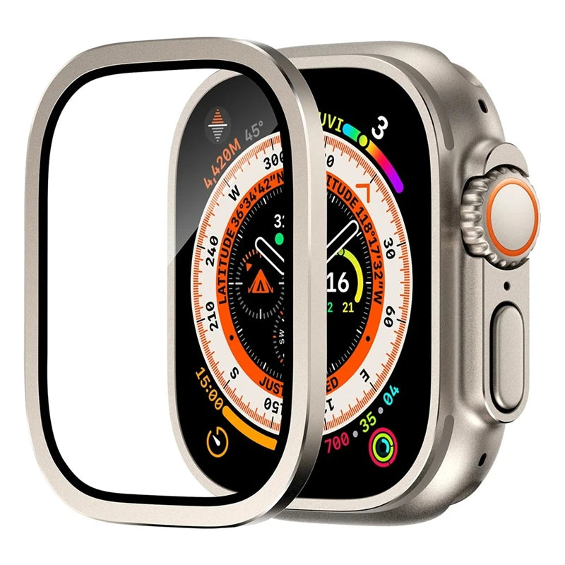 Aluminium Alloy Case+Tempered Glass for Apple Watch Ultra 2 49mm Anti-Scratch Screen Protector for iWatch Ultra 49mm Cover Film