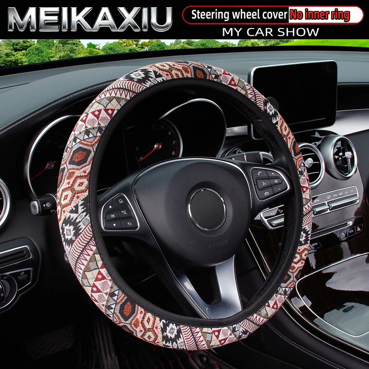 38CM Ethnic Bohemian Style Fabric Car Steering Wheel Cover All-Season Use No Inner Ring Automotive Decoration Accessory