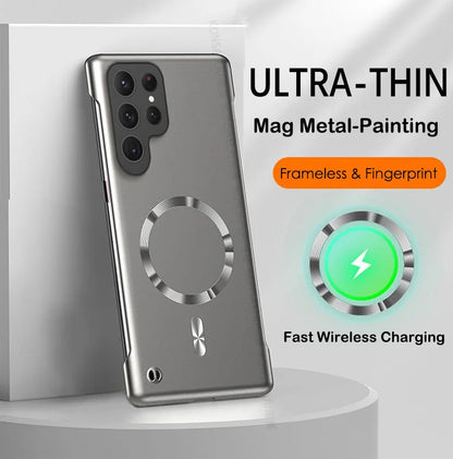 Metal Painted Frameless Case For Samsung S26 S25 Edge S24 S23 S22 S21 FE Plus Ultra A55 A56 Magnetic Wireless Charging Cover