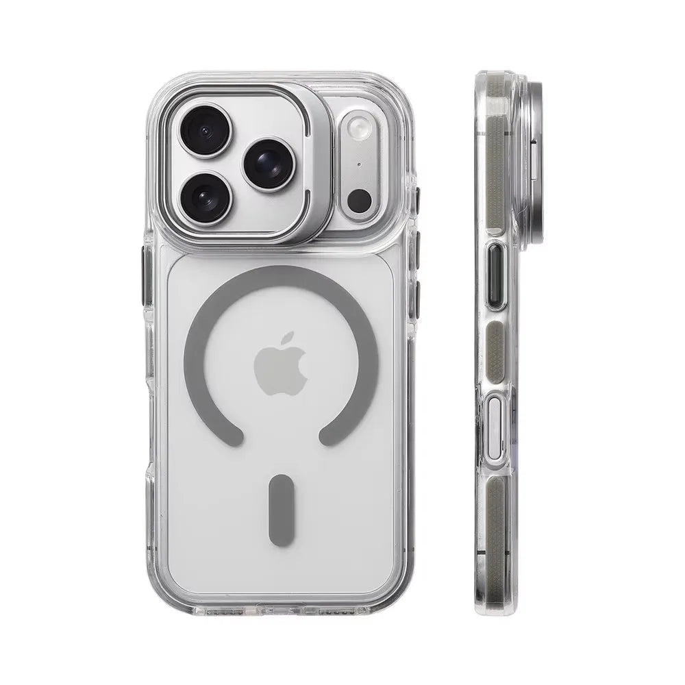 Luxury Magnetic Shockproof Clear Bumper Case for iPhone 17 Pro Max Air 16 15 14 13 12 Plus For Magsafe Lens Protect Stand Cover
