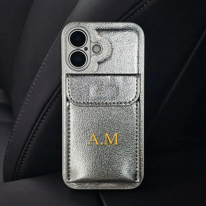 Custom Initials Name Letter Card Bag Leather Case For iPhone 17 16 15 14 13 12 11 Pro Max Air Card Slot Holder Shockproof Cover