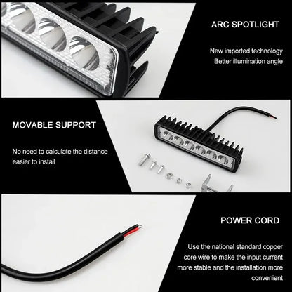 18w 6 LED Car Work Light High Bright Spotlight Universal Offroad Automobile Truck Driving Fog Headlights DRL Driving Lamp 12V