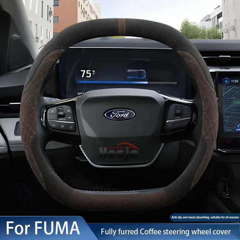 Luxury Soft Faux Fur Car Steering Wheel Cover for Ford PUMA ST-Line Gen-E 2024 2025 Non-slip Car-styling Auto Accessories
