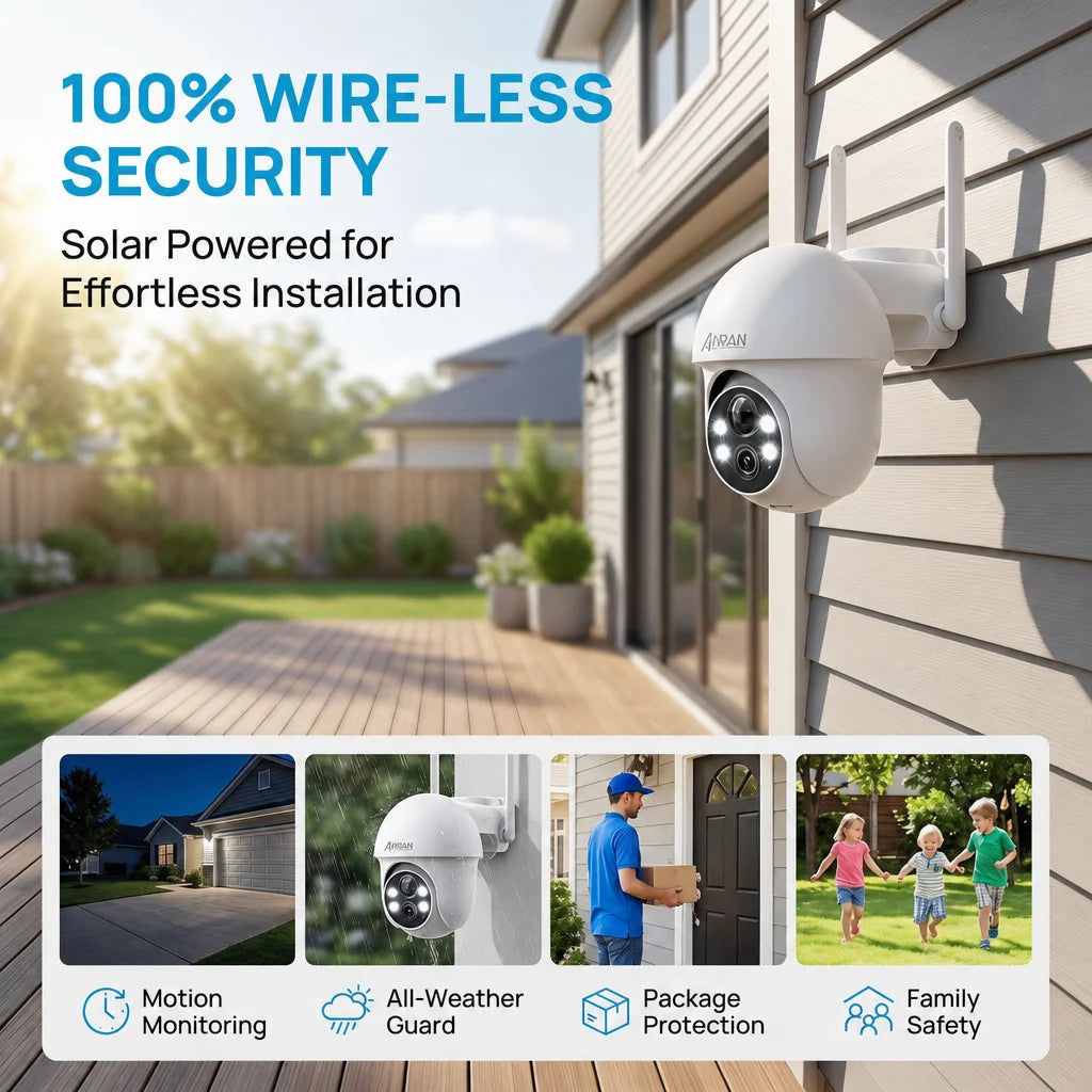 ANRAN 5MP Wifi Solar Camera 360° Rotation Security Surveillance Camera Outdoor Wireless Human Detection Custom Detection Area