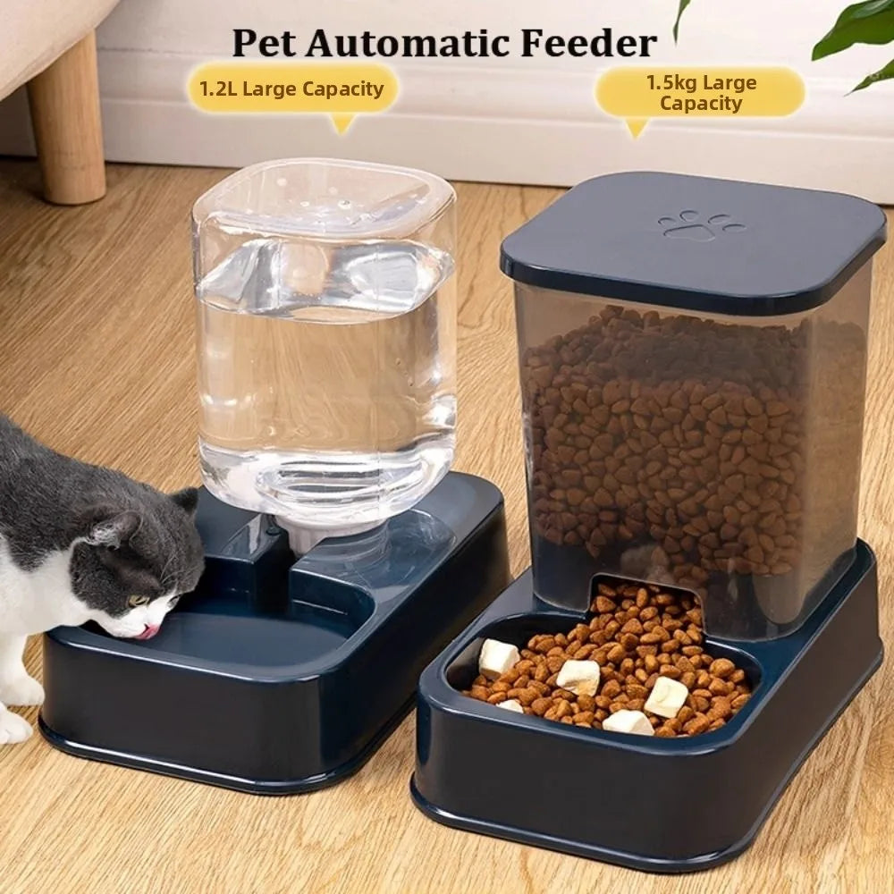 1.2L/1.5L Pet Automatic Feeder Plastic 2 Styles Cat Dog Water Dispenser Feeder Set Large Capacity 3 Colors
