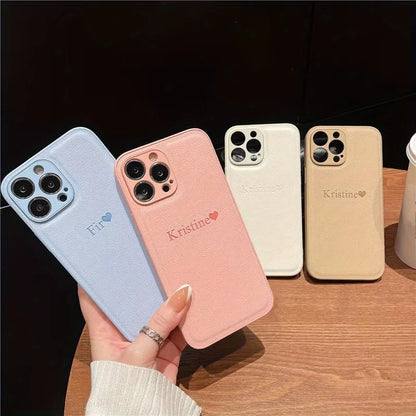 Personalize Customize DIY Initial Name Leather Soft Case For iPhone 16 15 14 Pro Max 11 12 13 X S XR 7 8 Plus  Protective Cover