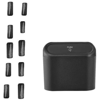 Leakproof Mini Car Trash Can With Lid Vehicle Interior Accessory Comes With 10 Rolls 150Pcs Black Garbage Bags