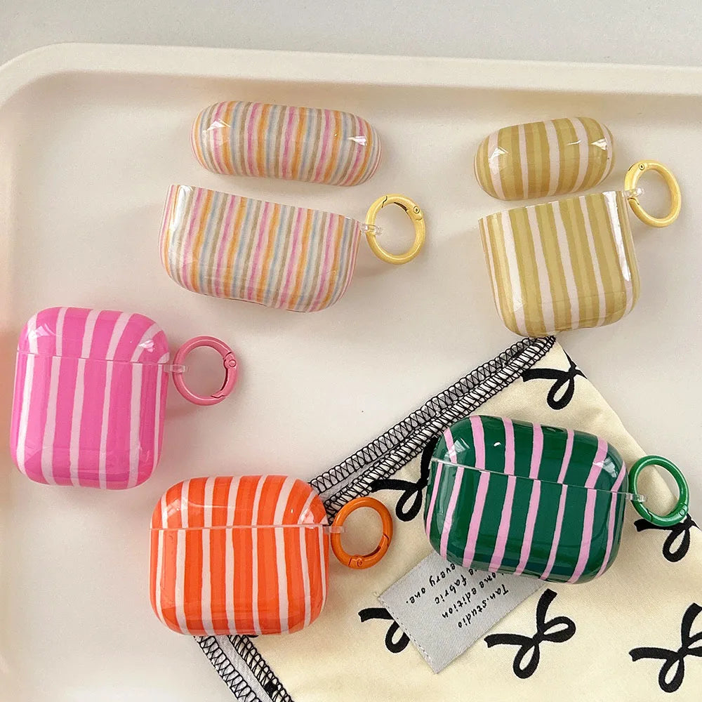 Summer Dopamine Simple Color Collision Stripes Splicing Soft Earphone Case For AirPods 4 5 Cover For AirPods 1 2 3 Pro 2 2nd