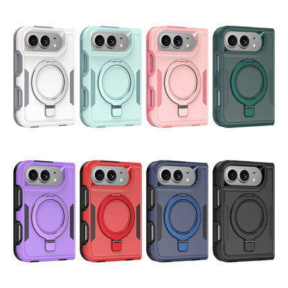 Haoma Karon Color Invisible Magnetic Bracket Phone Case For IPhone Duo PC+TPU Sturdy Anti Drop Back Cover Protective Case