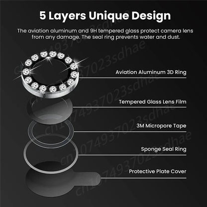 Bling 3D Diamond Metal Camera Ring Protector For Samsung Galaxy A55 A35 A54 A34 A15 5G Alloy Lens HD Tempered Glass Protect Cap