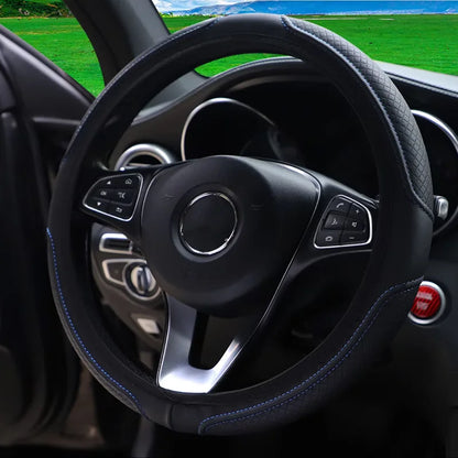 Artificial Leather Three-dimensional Embossed-car without Inner Ring Steering Wheel Cover Auto Parts for 14.5-15 Inches