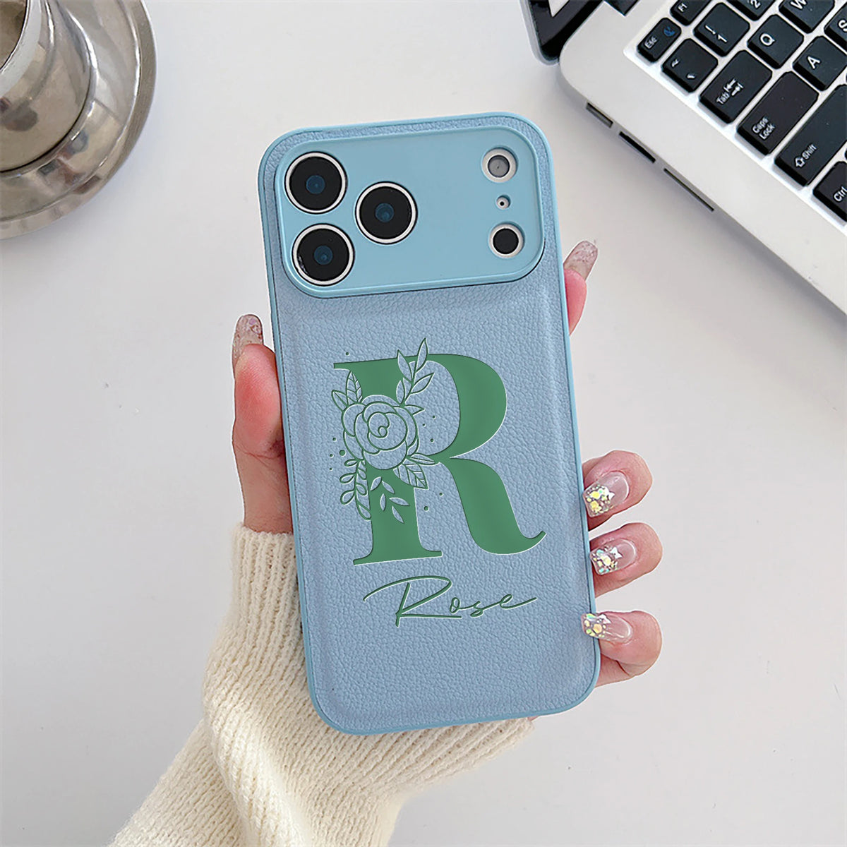 Personalized Custom Name Initial Custom Big Letter with Flowers Design Phone Case for iPhone18 17 16 15 14 13 Pro Max Plus Air