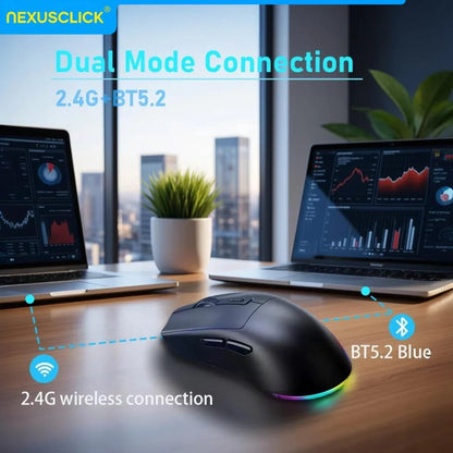 NexusClick Dual Mode Wireless Gaming Mouse,Lightweight RGB Backlit Magnetic Charging Dock DPI Adjustable Ergonomic for Laptop PC