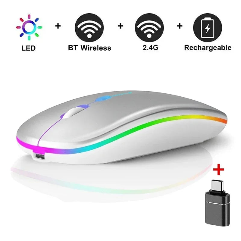 Rechargeable Bluetooth-compatible Wireless Mouse with 2.4G USB RGB Mouse for Computer Laptop Tablet PC Macbook Gaming Mouse Game
