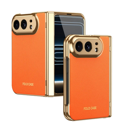 KEYSION Luxuxy PU Leather Fold Phone Case for iPhone Duo Plating Hard PC Shockproof Back Cover With Hinge+HD Screen Protector