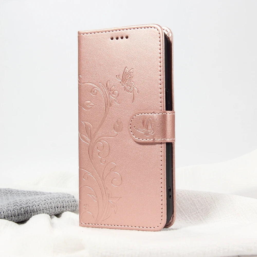 Butterfly Flower Leather Case For iPhone 17 Air 16 17e 16e 15 14 13 12 Mini 11 Pro Max Plus Flip Wallet Card Slot Book Cover