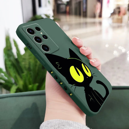 Fluorescent Cat Phone Case For Samsung Galaxy S25 S24 S23 S22 S21 S20 Ultra FE S10 S10E Plus Note 20 Ultra Silicone Cover