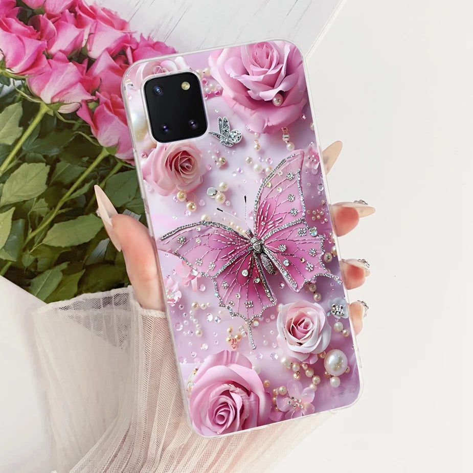 For Samsung Galaxy Note 10 Lite Case SM-N770F Luxury Flowers Painted Cover Soft Silicone Case For Samsung S10 Lite SM-G770F Bags