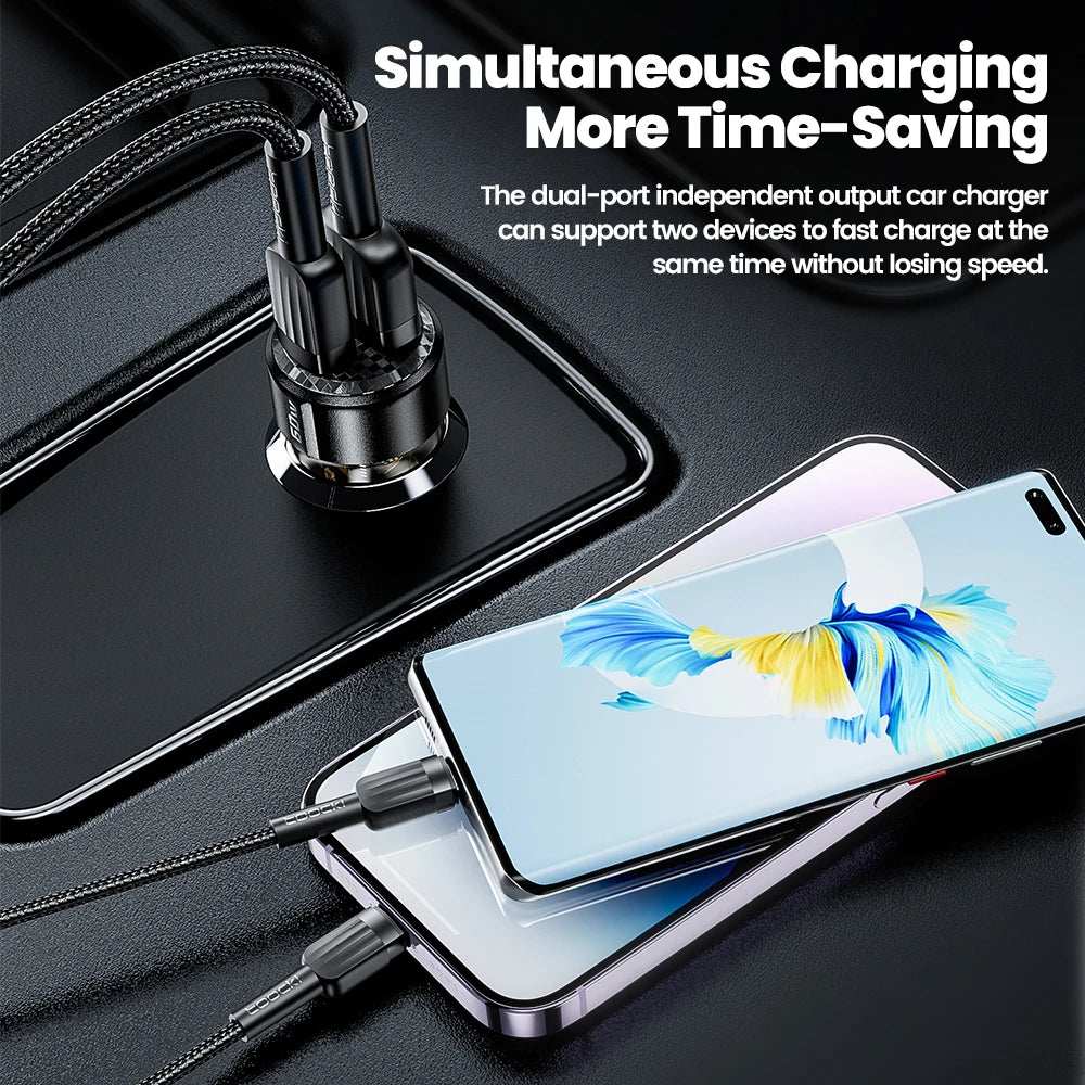 Toocki PD30W+QC30W USB C+A Car Charger Fast Charging Type C Car Charger Super charge USB Charger For iPhone 16/15 Samsung S24