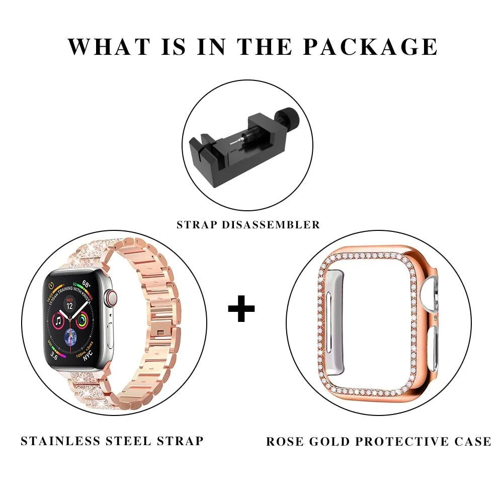 Chains Strap Case+Strap Metal Band Women Bracelet For Apple Watch 49mm 46mm 44mm 42mm 40 38mm for iWatch 10 9 8 7 6 5 SE 4 3 2 1