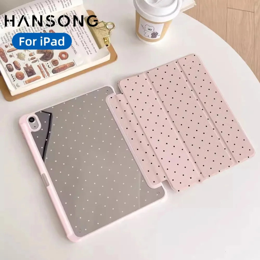 For iPad A16 Case 11th 10th Gen For IPad8 Case Air 11 M2/M3/M4 2026/2025 Smart Cover Magnetic Case Trifold Case Black Polka Dots
