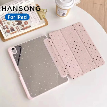 For iPad A16 Case 11th 10th Gen For IPad8 Case Air 11 M2/M3/M4 2026/2025 Smart Cover Magnetic Case Trifold Case Black Polka Dots