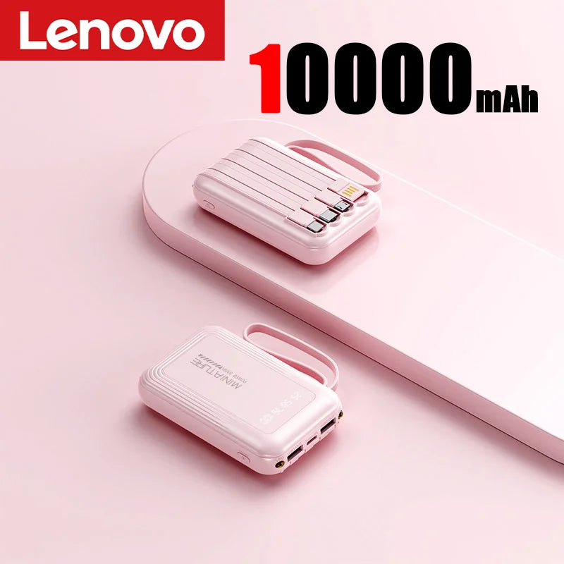 Lenovo Mini 500000mah Powerbank Super Fast Charging Led Digital Display 4 In 1 Built In Cables Power Bank For Iphone Samsung