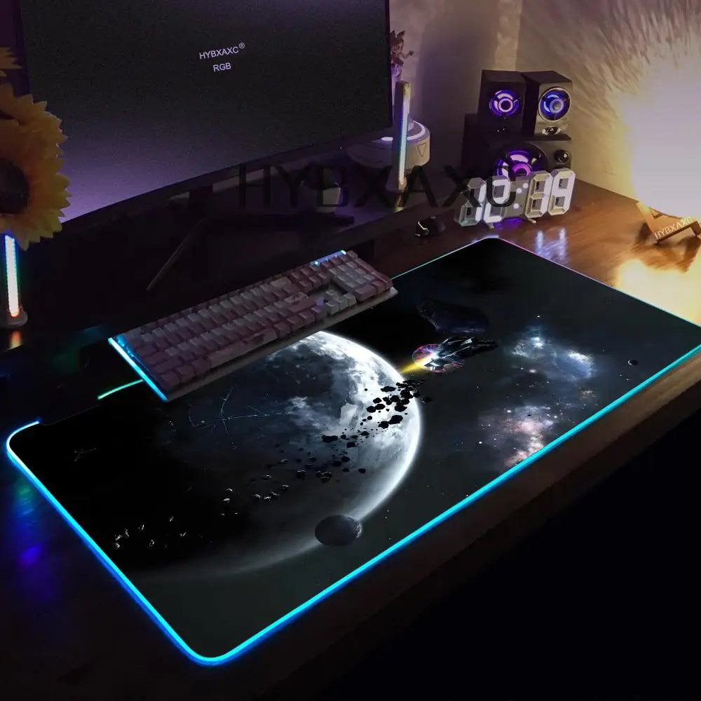 Hot Cosmos Space Solar System Planet Mouse Pad RGB Gaming Mouse Pad HD Gamer Large LED Light XXL PC Computer Carpet