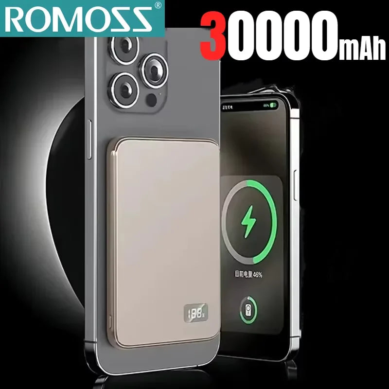 ROMOSS 3 IN 1 Power Bank For MagSafe 50000mAh Slim Magnetic Wireless Power Bank 22.5W External Battery For iPhone Samsung