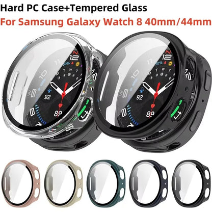 Tempered Glass+Case For Samsung Galaxy Watch8 40mm44mm, All-Around Screen Protector Hard PC Bumper For Galaxy Watch 8 Classic 46