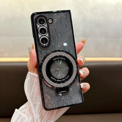 Ring Electroplate Sparkling Phone Case for Samsung Galaxy Z Fold 7 6 5 4 3 Fold6 Fold5 Fold4 Fold7 Magnetic Shockproof  Cover