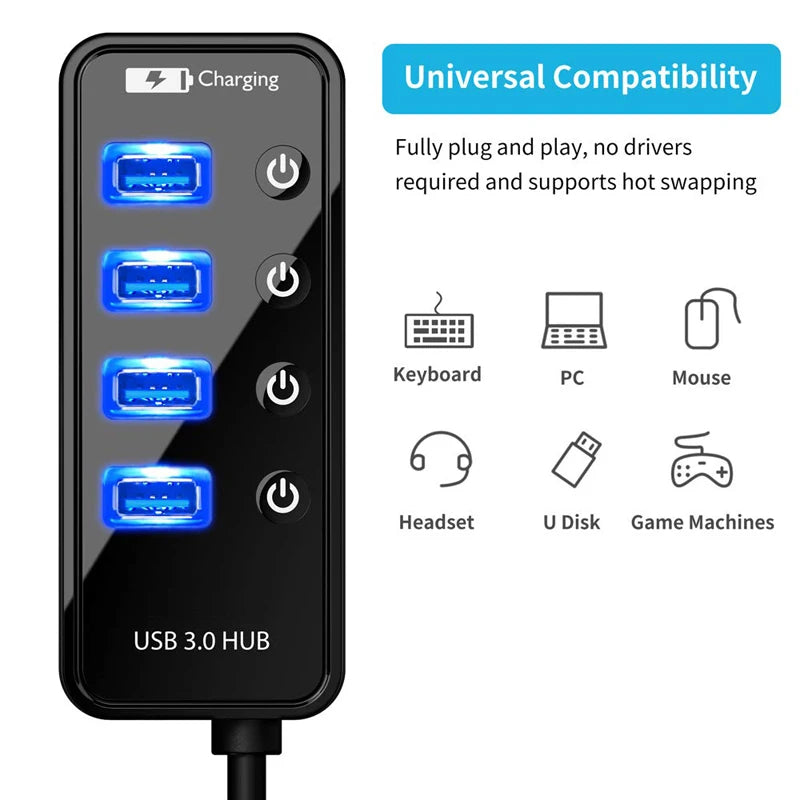 USB HUB 3.0 4 Port Smart Phone Charger Multi For Ipad MacBook Pro Computer PC Notebook Laptop Accessories With Power Adapter