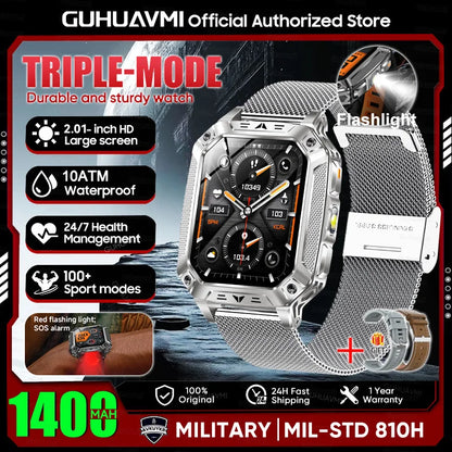 2026 New 1400mAh Large Battery Military Outdoor 2.01 inches Smart watch Men 10ATM Waterproof Bluetooth Call Sports Smart Watch