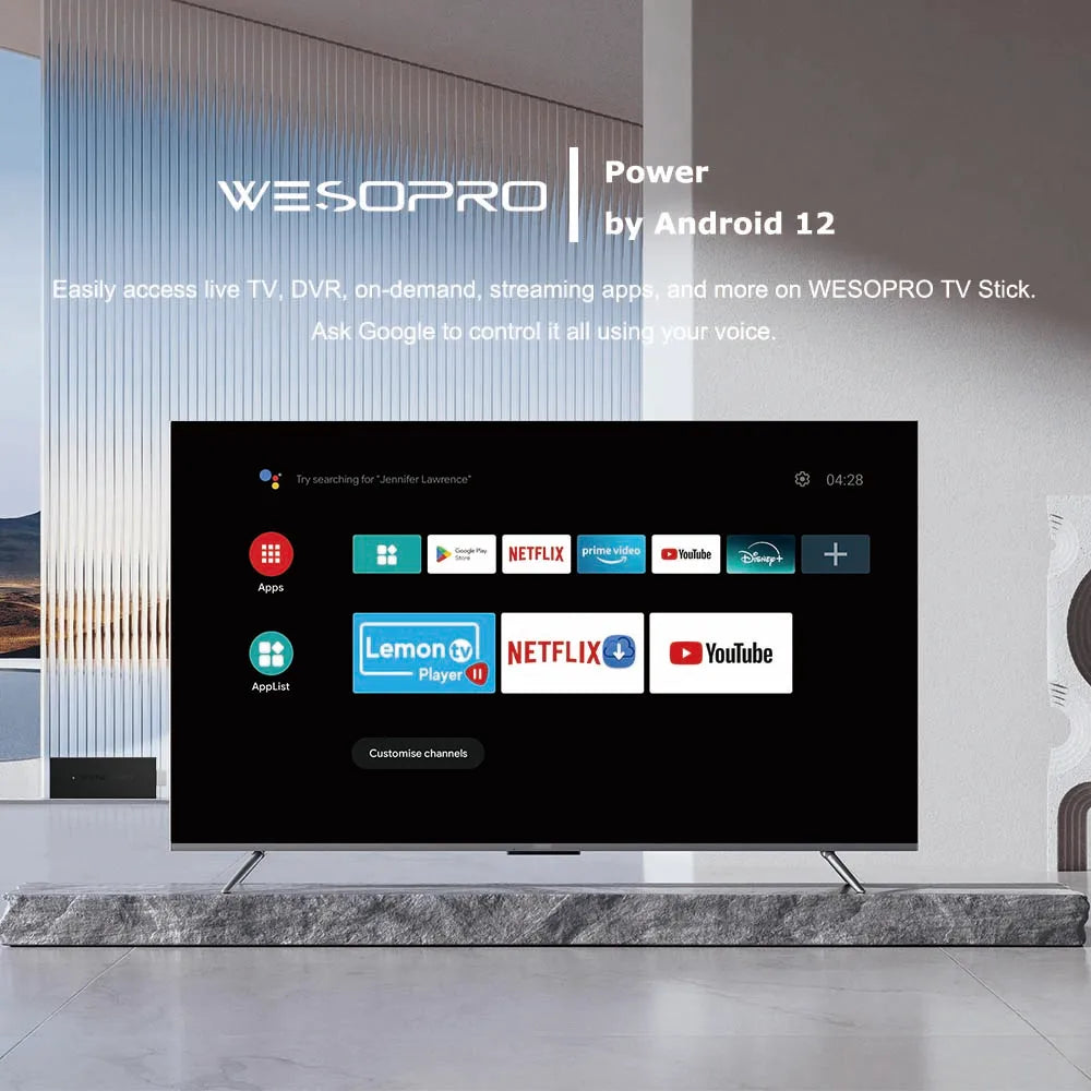 WESOPRO Android TV Stick G2 Smart IPTV Dongle 4K 30fps 2GB RAM 16GB ROM Dual Band 2.4GHz 5.0GHz Wifi 6 BT5.0 Compatible with ATV