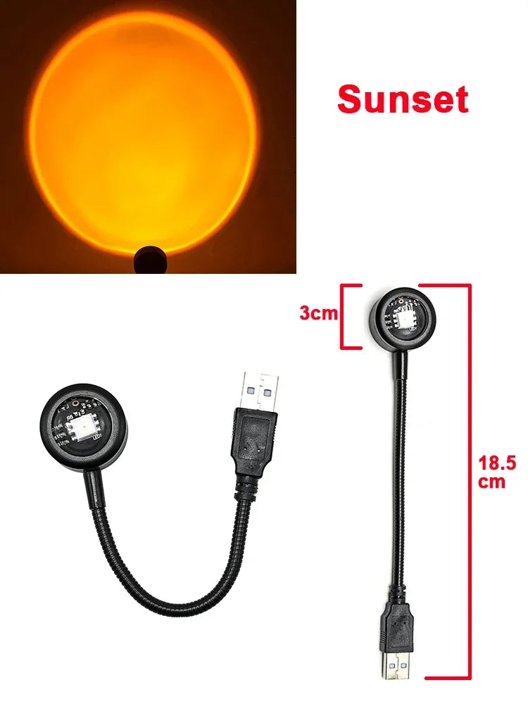 USB Sunset Lamp Sunset Projector Mood Light Living Room Bedroom Night Light Indoor Decor Bar Atmosphere Photography Background