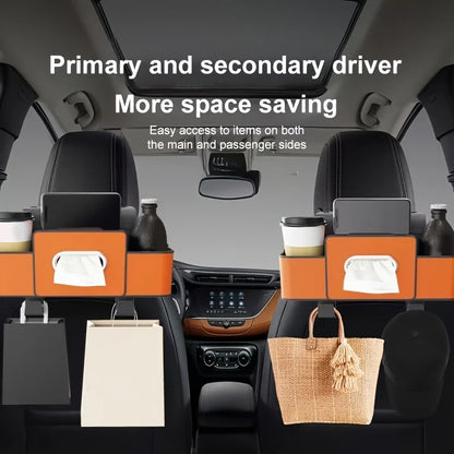 Car Seat Backrest Storage Box with Tissue Box and Adjustable Hook, Convenient for Placing Snacks and Drinks, Easy to Install