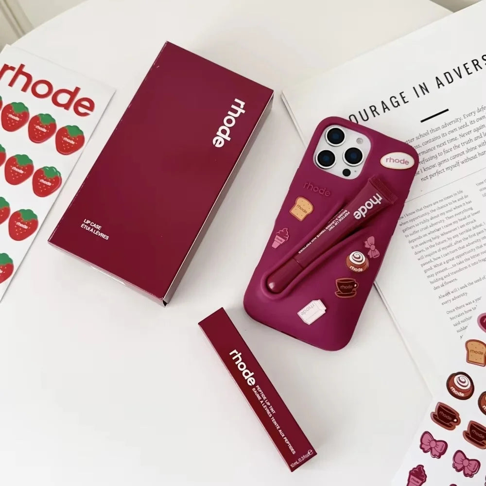 Luxury Aesthetic Rhode Lip Balm Design Matte Silicone Shockproof Phone Case All Matching Color Protective Case For iPhone Series