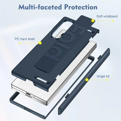 Luxury Matte Elasticity Wrist Strap Phone Case for Samsung Galaxy Z Fold 8 Ultra 7 6 5 Wristband Shockproof Hinge Protect Cover