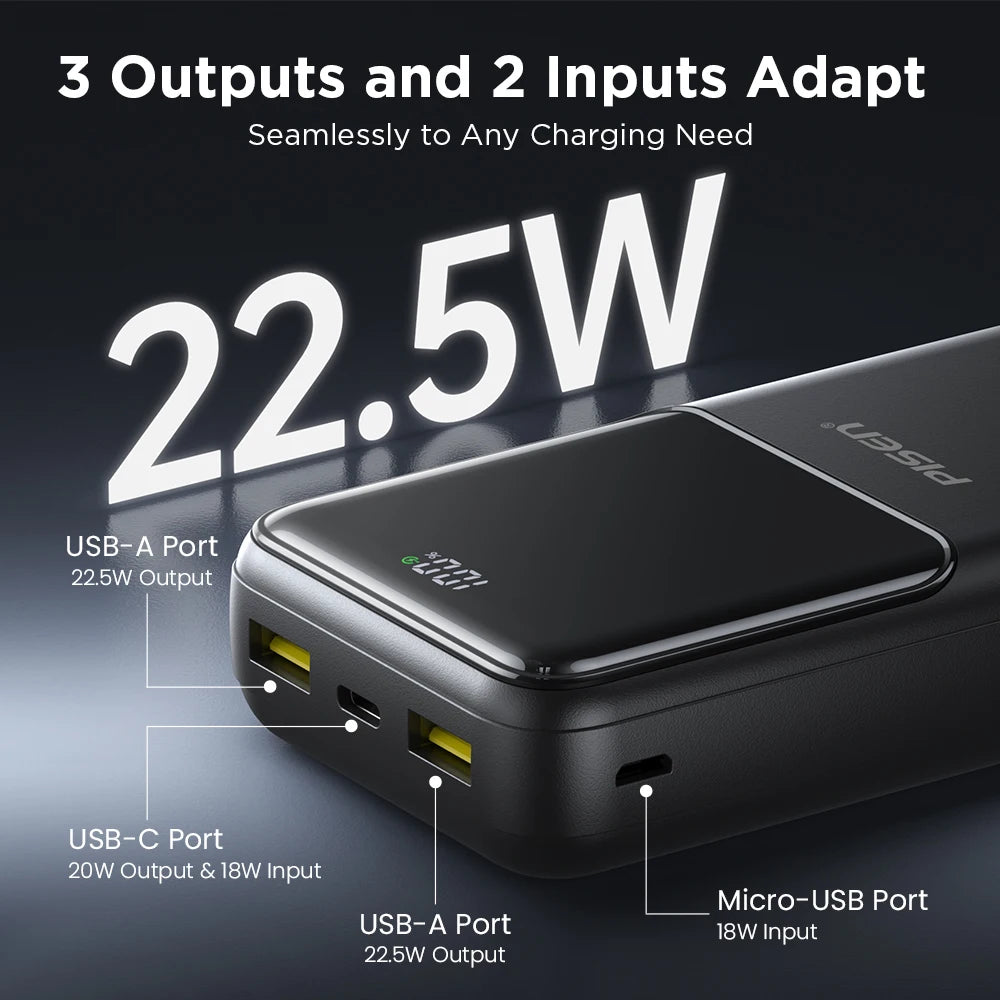PISEN 20000mAh PD 20W Quick Power Bank SCP 22.5W Portable CCC Powerbank Fast Charging External Battery For Huawei iPhone Xiaomi